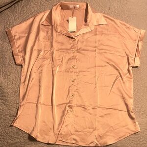 Silky Beige Short Sleeve button up